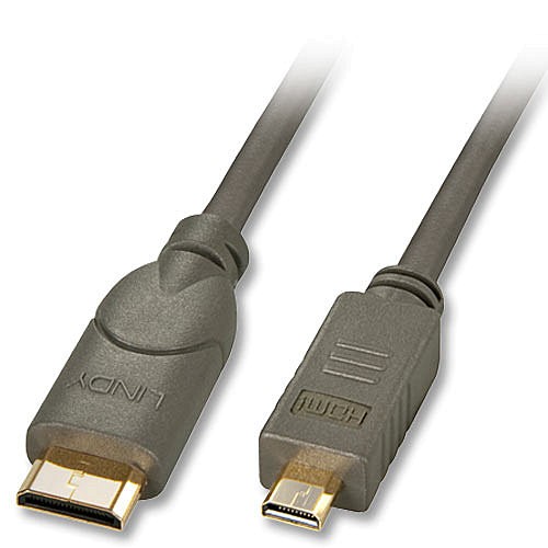 LINDY High-Speed-HDMI®-Kabel mit Ethernet, Typ C (Mini) / Typ D (Micro), 0,5m