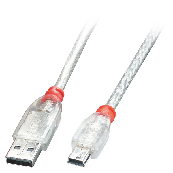 LINDY USB 2.0 Kabel A/Mini-B, transparent, 0,2m