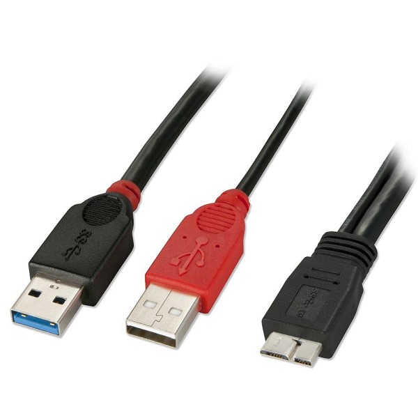 LINDY USB 3.0 Dual Power Kabel Typ A/Micro-B, schwarz, 0,5m
