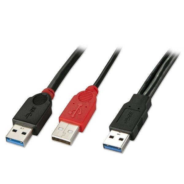 LINDY USB 3.0 Dual Power Kabel Typ A, schwarz, 1m