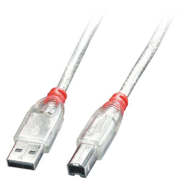 LINDY USB 2.0 Kabel Typ A/B, transparent, 0,2m