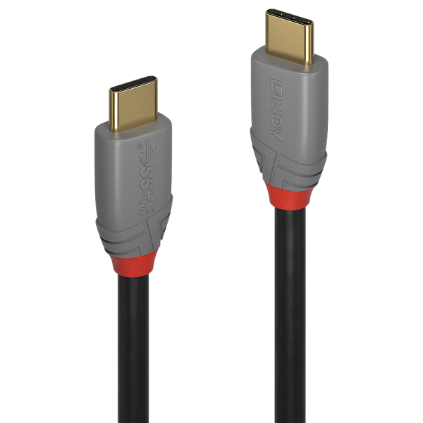 LINDY 0.5m USB 3.1 Typ C Kabel, 5A PD, Anthra Line