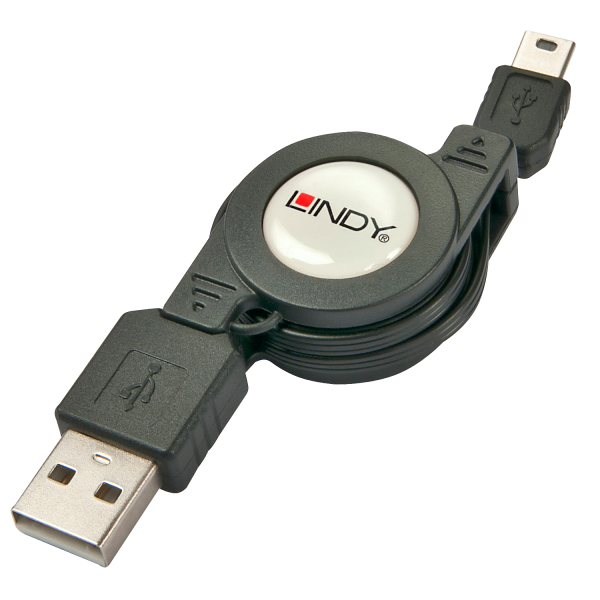 LINDY Verlängerungskabel USB 2.0 Typ A/Mini-B aufrollbar