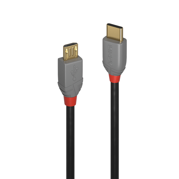 LINDY 2m USB 2.0 Typ C an Micro-B Kabel, Anthra Line